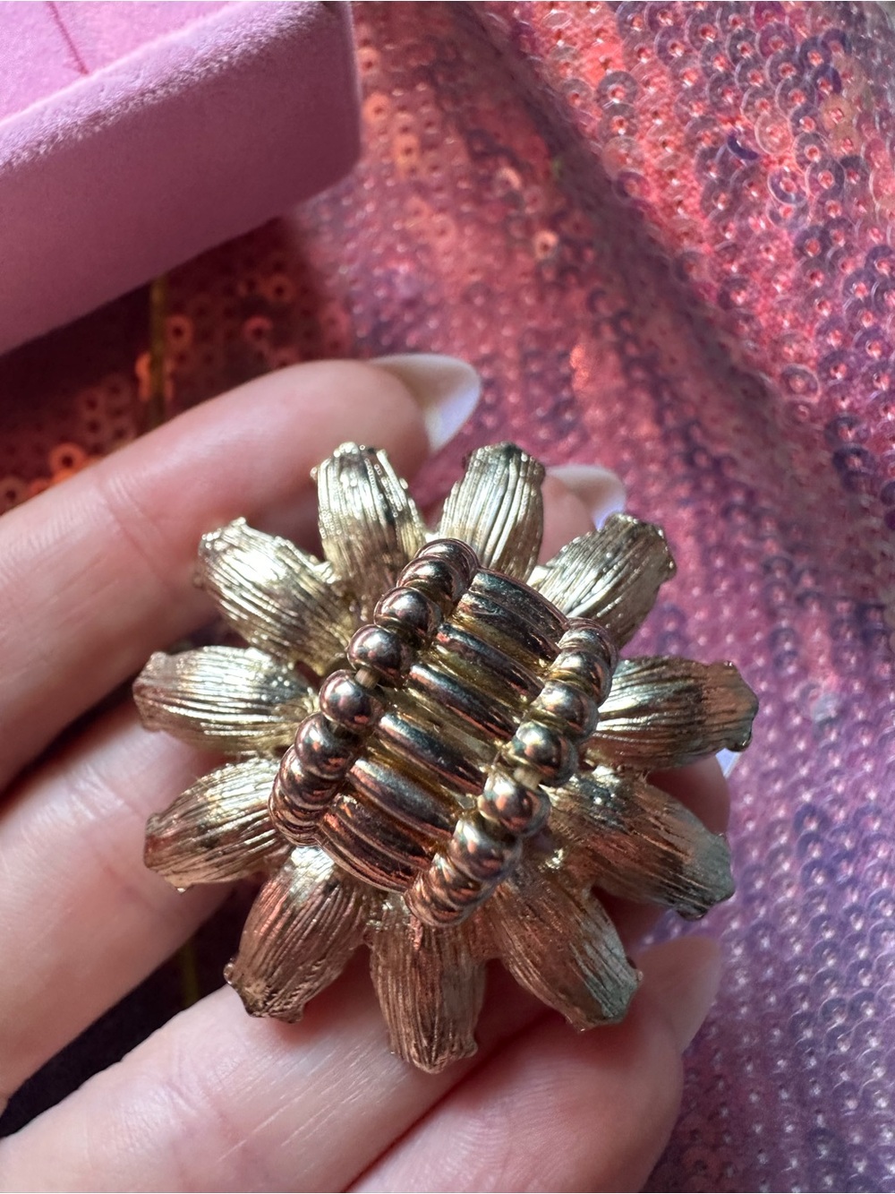 Sparkly Sunflower Rhinestone Cocktail Ring - Picture 17 of 17